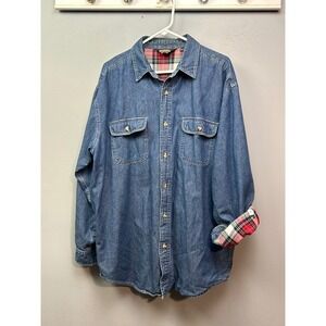 Guide Gear Denim Shirt Mens L Blue Plaid Flannel Lined0 Long Sleeve Workwear